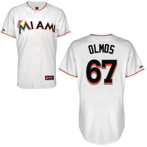 Edgar Olmos #67 Youth Baseball Jersey-Miami Marlins Authentic Home White Cool Base MLB Jersey